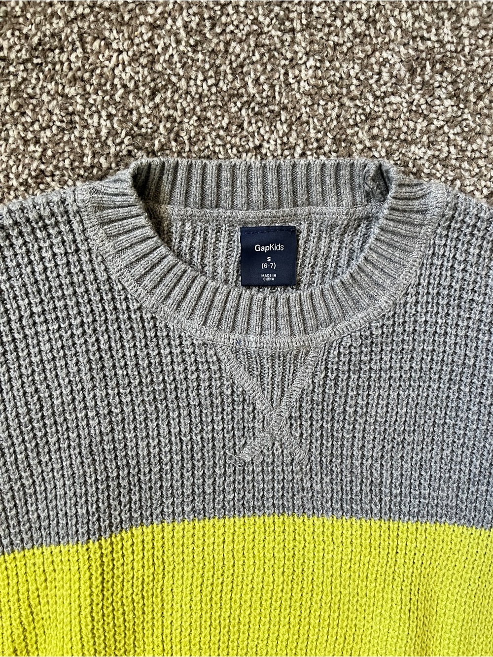 GAP Gray and Yellow Colorblock Crewneck Sweater - Kids